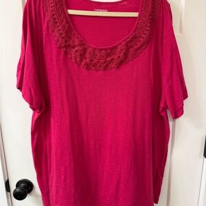 Catherines Vibrant Pink Crochet Neck Tee